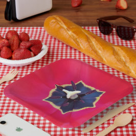 赤はっきりしたチューリップ花マクロ自然写真 ペーパープレート