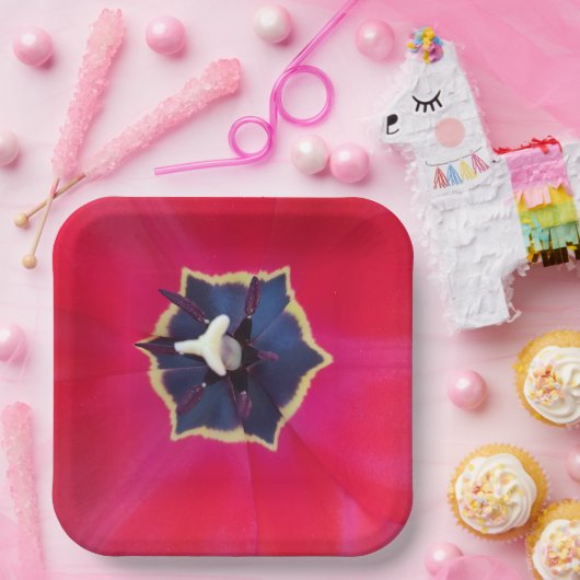 赤はっきりしたチューリップ花マクロ自然写真 ペーパープレート (パーティー)