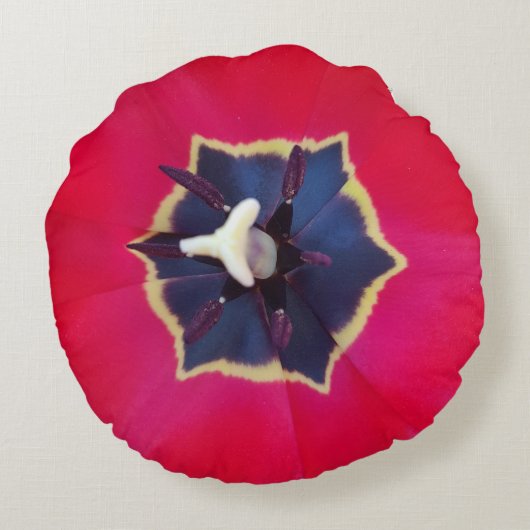 赤はっきりしたチューリップ花マクロ自然写真 ラウンドクッション (裏面)