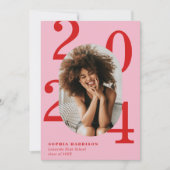 赤はっきりしたピンク楕円形フォトフレーム卒業 招待状 (正面)