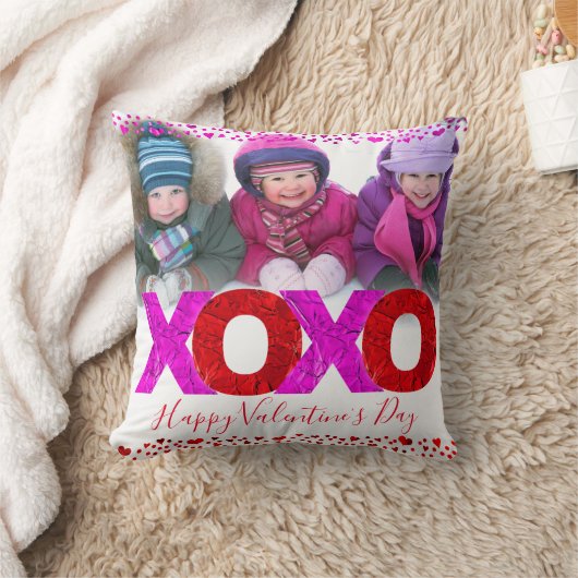 赤はっきりしたピンクXOXOバレンタインデーの写真モダン クッション (ブランケット)