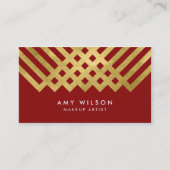 赤はっきりしたフェイクエレガント金ゴールド幾何メイクアップアーティスト 名刺 (正面)