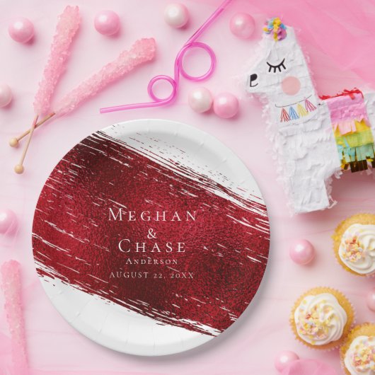 赤はっきりしたフェイクホイル絵を描線 ペーパープレート (パーティー)