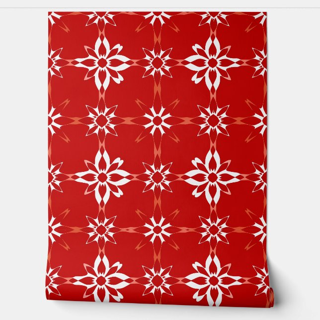 赤はっきりしたフローラ幾何学的パターンデザイン 壁紙 (ほどく)