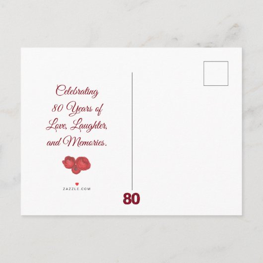 赤はっきりしたフローラ80番目の誕生日日付の保存 案内ポストカード (裏面)