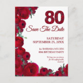 赤はっきりしたフローラ80番目の誕生日日付の保存 案内ポストカード (正面)
