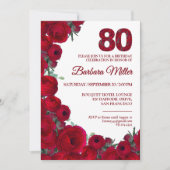 赤はっきりしたフローラ80誕生日 招待状 (正面)