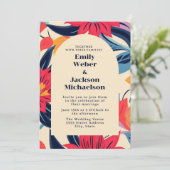 赤はっきりしたブルーフラワーアー結婚チ 招待状 (スタンド正面)