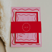 赤はっきりしたモダンとピンクのモノグラム 招待状ベリーバンド