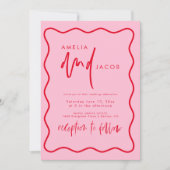 赤はっきりしたモダンとピンクの結婚式招待状 招待状 (正面)