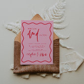 赤はっきりしたモダンとピンクの結婚式招待状 招待状