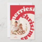 赤はっきりしたモダンタイポグラフィChristmas One写真 シーズンカード (正面)