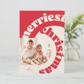 赤はっきりしたモダンタイポグラフィChristmas One写真 シーズンカード (スタンド正面)