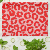 赤はっきりしたモダンピンクヒョウアニマルプリント キッチンタオル (折り畳み)