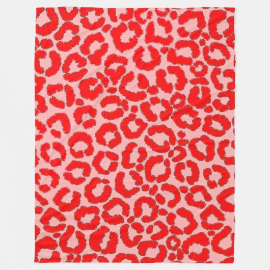 赤はっきりしたモダンピンクヒョウアニマルプリント フリースブランケット (正面)