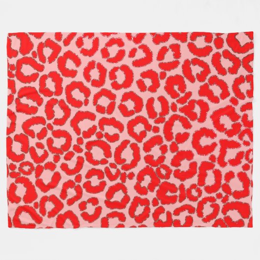 赤はっきりしたモダンピンクヒョウアニマルプリント フリースブランケット (正面(横))