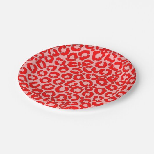 赤はっきりしたモダンピンクヒョウアニマルプリント ペーパープレート (アングル)