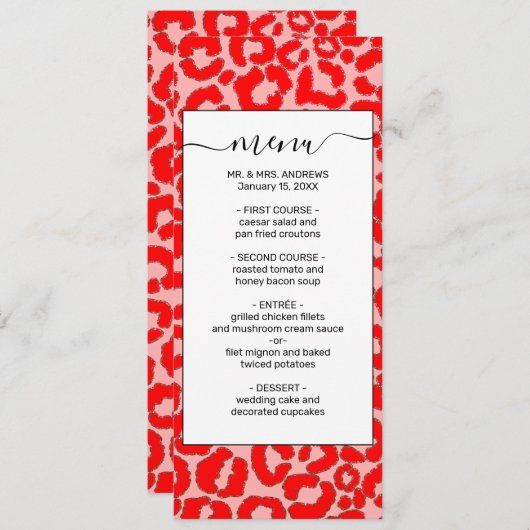 赤はっきりしたモダンピンクヒョウアニマルプリント メニュー (正面/裏面)