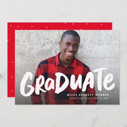 赤はっきりしたモダン一卒業 案内状 (正面/裏面)