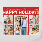 赤はっきりしたモダン五フォトハッピー金ゴールド 箔シーズンポストカード (正面)