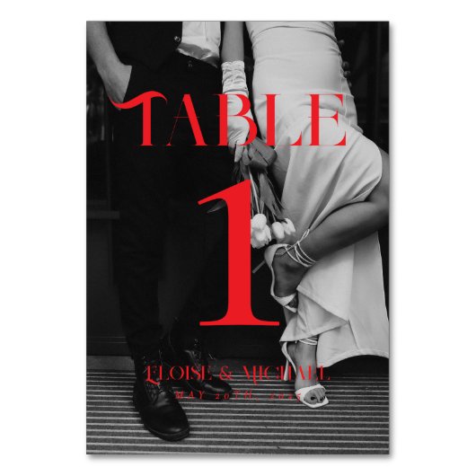赤はっきりしたモダン白黒フォト結婚ズ テーブルナンバー (正面)