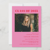 赤はっきりしたモダン紅写真の卒業式 招待状 (正面)