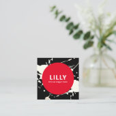 赤はっきりしたモダン色彩の鮮やか抽象芸術 スクエア名刺 (スタンド正面)