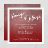 赤はっきりした先延結婚のプラン変更カード 招待状 (正面/裏面)