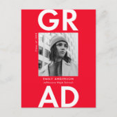 赤はっきりした写真卒業パーティー インビテーションポストカード (正面)