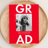 赤はっきりした写真卒業パーティー インビテーションポストカード