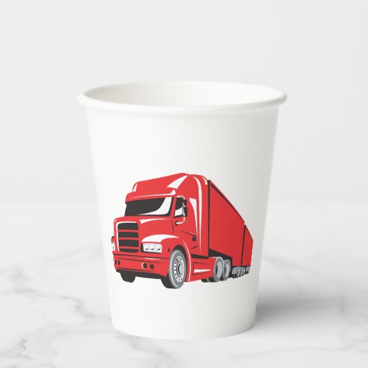 赤はっきりした半トラックの大型リグトラック 紙コップ (正面)