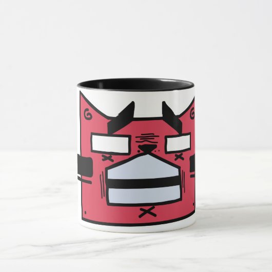 赤はっきりした幾何学猫マグ – 漫画予測できなスタイル マグカップ (中央)