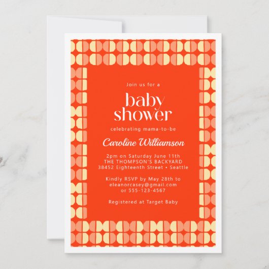 赤はっきりした抽象芸術シェイプモダンベビシャワー 招待状 (正面)