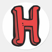 赤はっきりした文字Hおもしろいアルファベット ラウンドシール (正面)