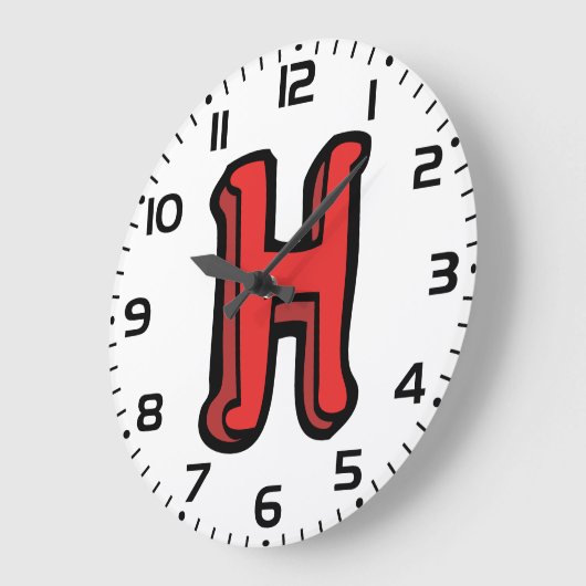 赤はっきりした文字Hおもしろいアルファベット ラージ壁時計 (傾斜)
