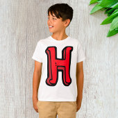 赤はっきりした文字Hおもしろいアルファベット Tシャツ