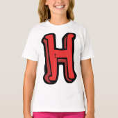 赤はっきりした文字Hおもしろいアルファベット Tシャツ (正面)