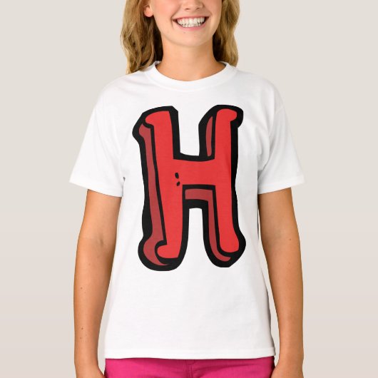 赤はっきりした文字Hおもしろいアルファベット Tシャツ (正面)