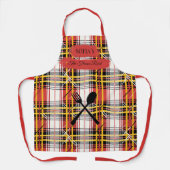 赤はっきりした料理器パーソナライズされた付き格子板 エプロン (正面)