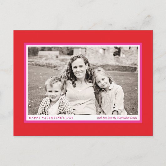 赤はっきりした枠ファミリーバレンタインデー シーズンポストカード (正面)
