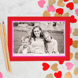 赤はっきりした枠ファミリーバレンタインデー シーズンポストカード