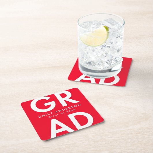 赤はっきりした校卒業会 スクエアペーパーコースター (インサイチュ)