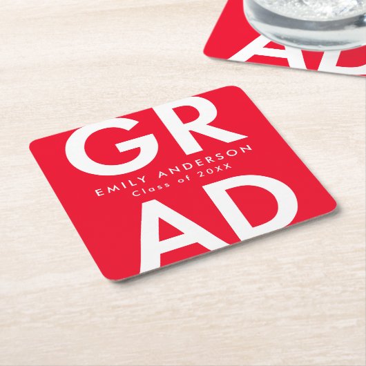 赤はっきりした校卒業会 スクエアペーパーコースター (アングル)