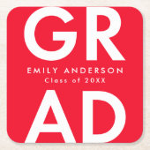 赤はっきりした校卒業会 スクエアペーパーコースター (正面)