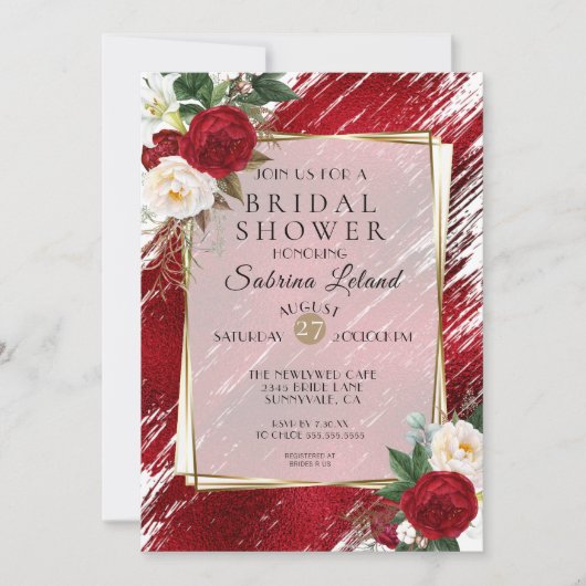 赤はっきりした牡丹とクリムゾン絵を描クロ 招待状 (正面)