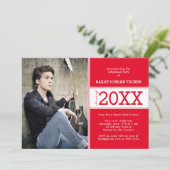 赤はっきりした白の写真卒業発表 案内状 (スタンド正面)