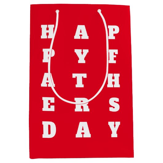 赤はっきりした白タイポグラフィハッピーファーズデー ミディアムペーパーバッグ (正面)