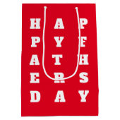 赤はっきりした白タイポグラフィハッピーファーズデー ミディアムペーパーバッグ (裏面)