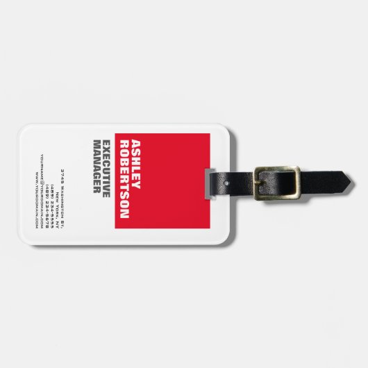 赤はっきりした白プレーンプロフェッショナルミニマリスト ラゲッジタグ (正面横)
