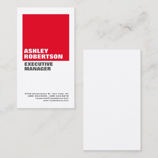 赤はっきりした白プレーンプロフェッショナルミニマリスト 名刺 (正面/裏面)